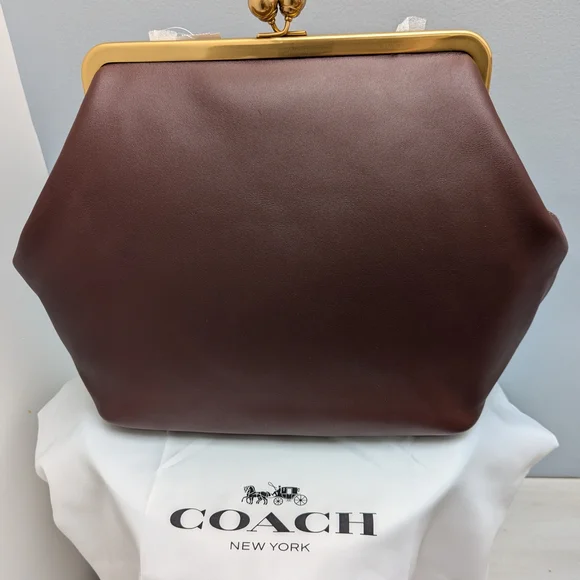 Coach Kisslock Frame Bag In Maple Brown/Large - Picture 2 of 4